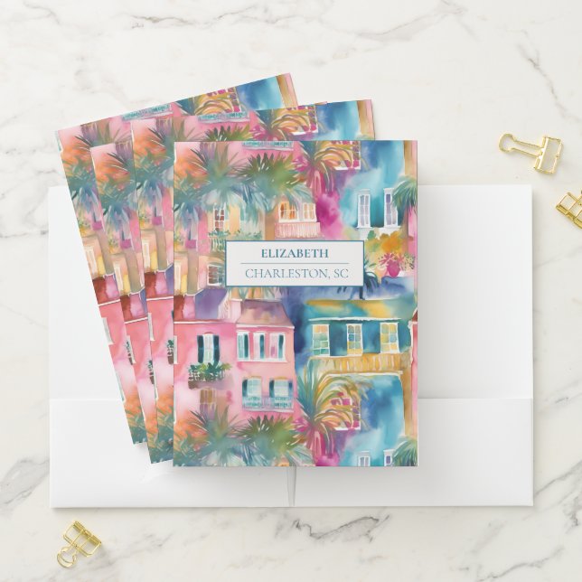 Preppy Charleston Houses Personalized Pocket Folder (In Situ)