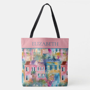 Preppy Charleston Houses Personalized Tote Bag