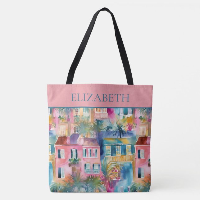 Preppy Charleston Houses Personalized Tote Bag (Front)