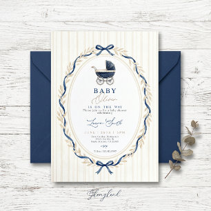 Preppy Charm Baby Carriage Baby Shower invitation