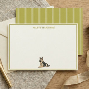Preppy Chartreuse Stripe German Shepherd Stationery