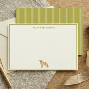Preppy Chartreuse Stripe Golden Retriever Stationery