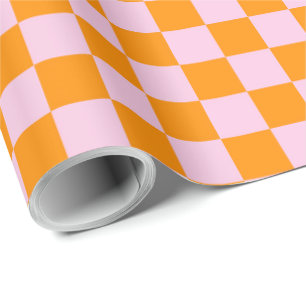Preppy Check Pink Orange Mod Wrapping Paper