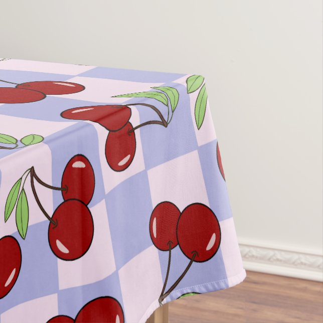 Preppy Cherry checkerboard pattern Tablecloth (In Situ)
