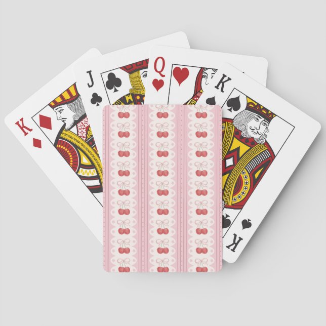 Preppy Cherry Stripes - Pink and Off White Poker Cards (Back)