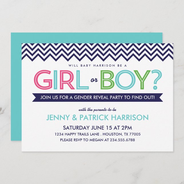 Preppy Chevron Baby Gender Reveal Party Invitation (Front/Back)