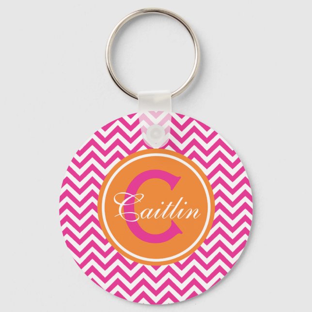 Preppy Chevron in Hot Pink Keychain (Front)