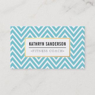 PREPPY CHEVRON pattern gold logo emblem aqua blue Business Card