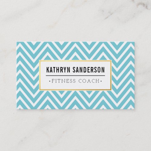 PREPPY CHEVRON pattern gold logo emblem aqua blue Business Card