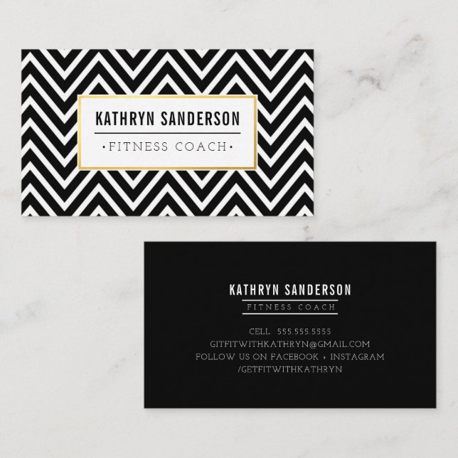 PREPPY CHEVRON pattern gold logo emblem black Business Card (Front/Back)