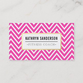 PREPPY CHEVRON pattern gold logo emblem hot pink Business Card