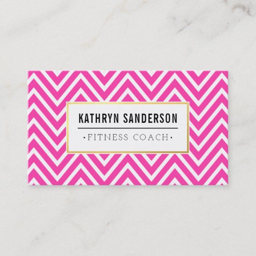 PREPPY CHEVRON pattern gold logo emblem hot pink Business Card