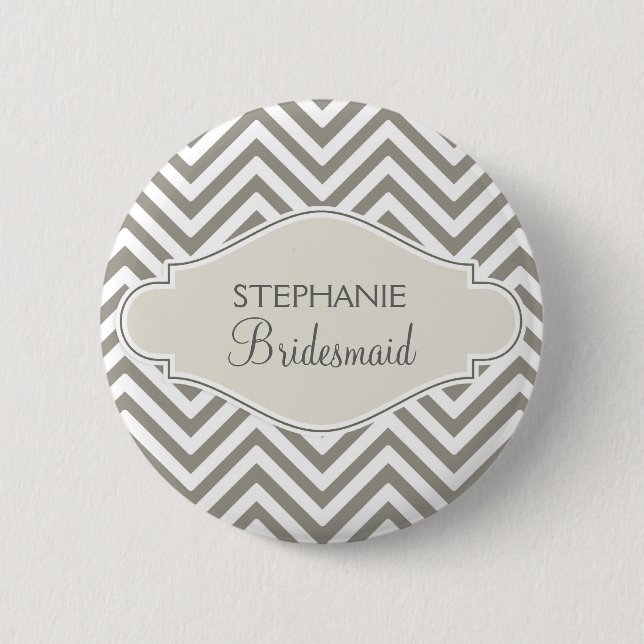 Preppy Chevron Stripe Modern Monogrammed Name Button (Front)