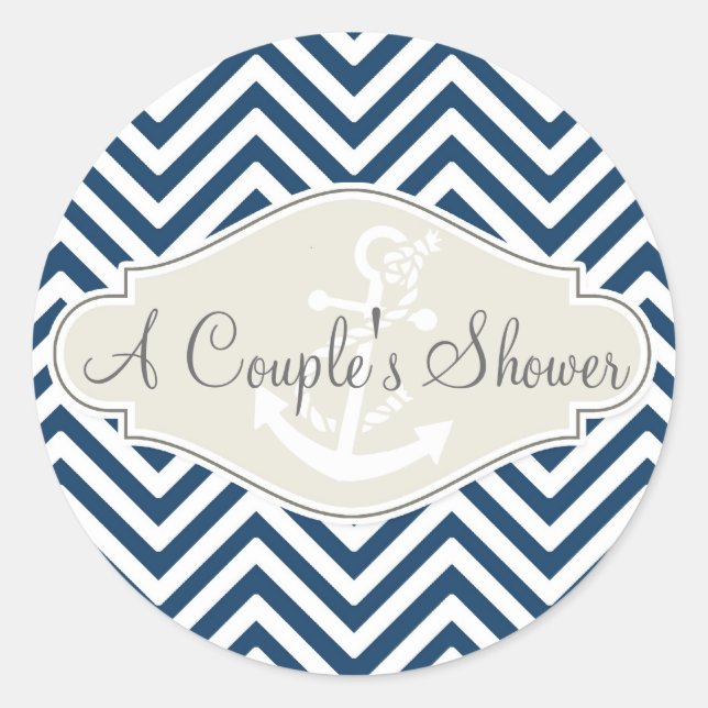 Preppy Chevron Stripe Modern Nautical Anchor Classic Round Sticker (Front)
