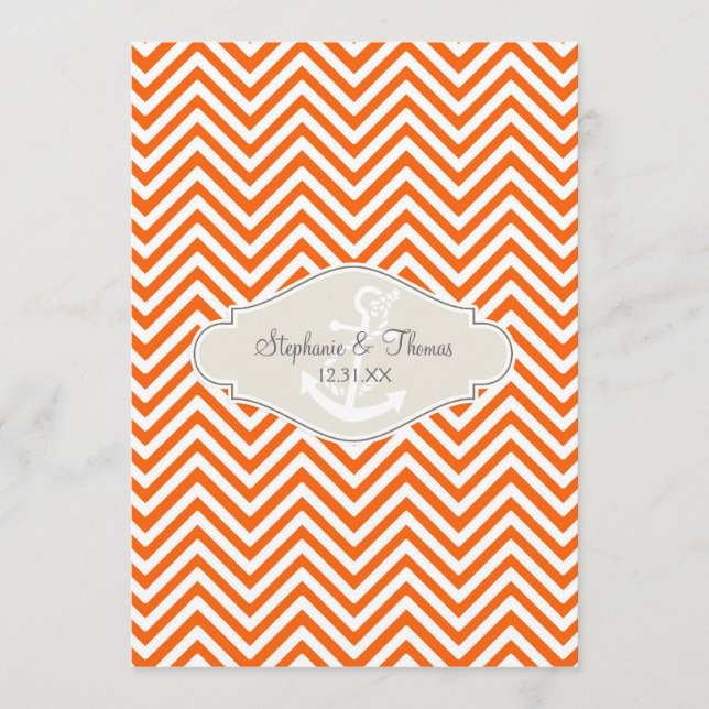Preppy Chevron Stripe Modern Nautical Anchor Menu (Front)