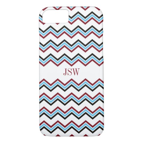 Preppy chevron zigzag blue red pattern monogram iPhone 87 case