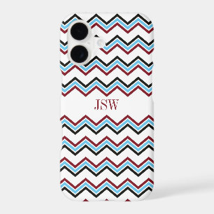 Preppy chevron zigzag blue red pattern monogram iPhone 17 case