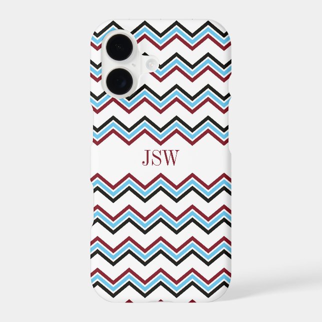 Preppy chevron zigzag blue red pattern monogram iphone case (Back)