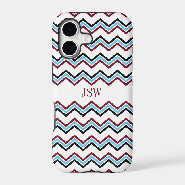 Preppy chevron zigzag blue red pattern monogram iphone case (Back)