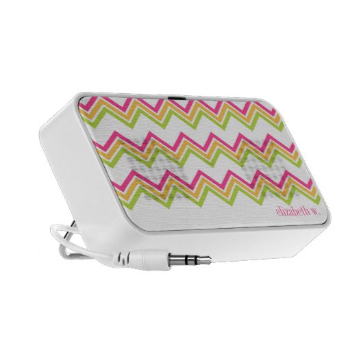 Preppy chevron zigzag pink green pattern monogram speaker (Side)