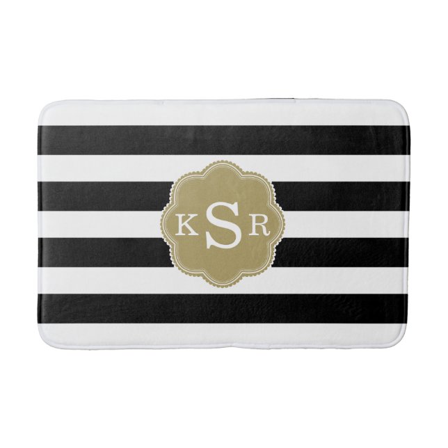 Preppy Chic | Black & White Stripes Custom Colors Bathroom Mat (Front)