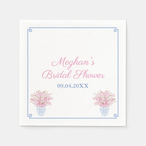 Preppy Chic Blue And Pink Bridal Shower Napkins