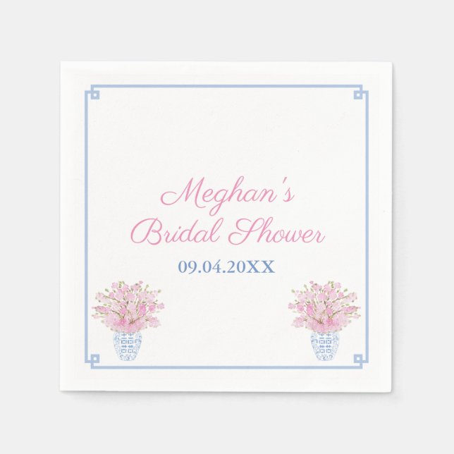 Preppy Chic Blue And Pink Bridal Shower Napkins (Front)