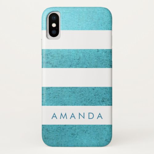 Preppy chic BLUE GLITTER Striped personalized iPhone X Case