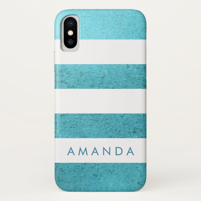 Preppy chic BLUE GLITTER Striped personalized Case-Mate iPhone Case (Back)