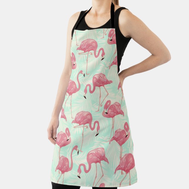 Preppy Chic Elegant Pink Flamingo Pattern Apron (Insitu)
