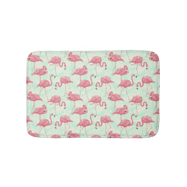 Preppy Chic Elegant Pink Flamingo Pattern Bath Mat (Front)