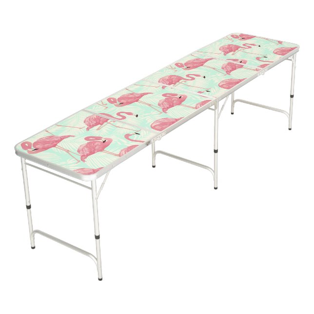 Preppy Chic Elegant Pink Flamingo Pattern Beer Pong Table (Angled)
