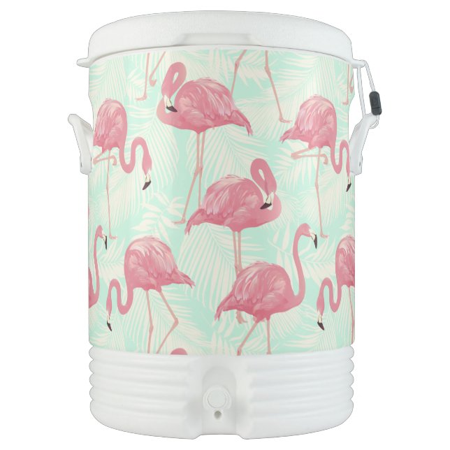 Preppy Chic Elegant Pink Flamingo Pattern Beverage Cooler (Front)