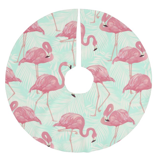 Preppy Chic Elegant Pink Flamingo Pattern Brushed Polyester Tree Skirt (Front)