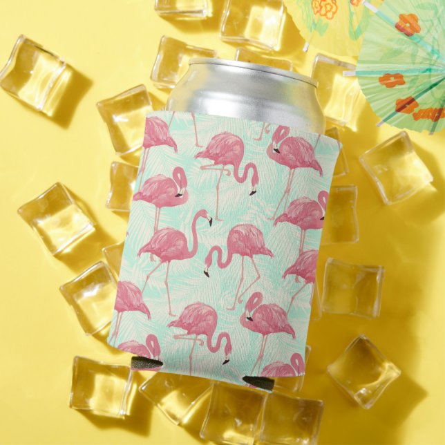 Preppy Chic Elegant Pink Flamingo Pattern Can Cooler (In Situ Summer)