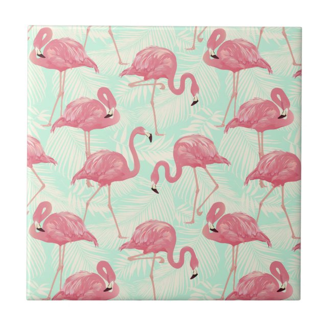Preppy Chic Elegant Pink Flamingo Pattern Ceramic Tile (Front)