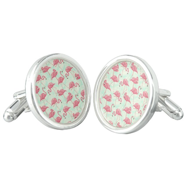 Preppy Chic Elegant Pink Flamingo Pattern Cufflinks (Angled)