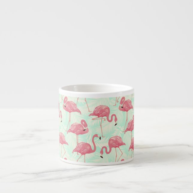 Preppy Chic Elegant Pink Flamingo Pattern Espresso Cup (Front)