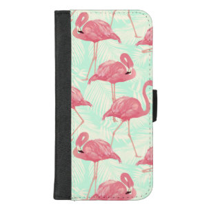 Preppy Chic Elegant Pink Flamingo Pattern iPhone 8/7 Plus Wallet Case
