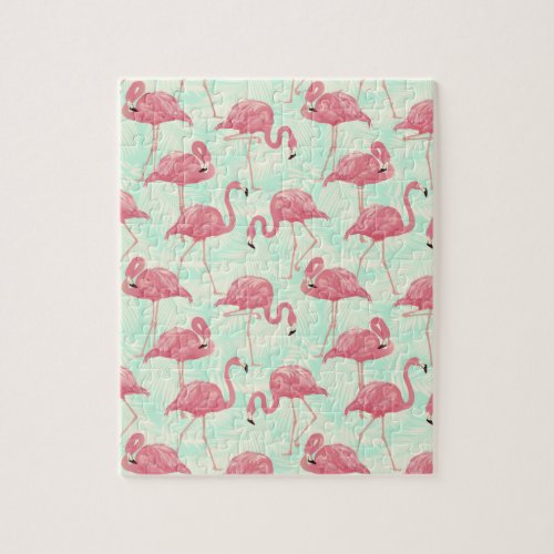 Preppy Chic Elegant Pink Flamingo Pattern Jigsaw Puzzle