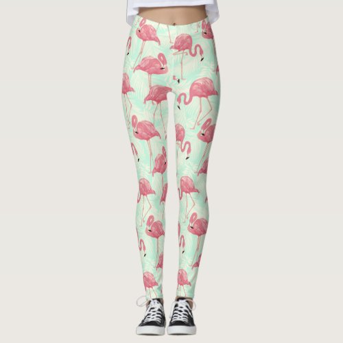 Preppy Chic Elegant Pink Flamingo Pattern Leggings