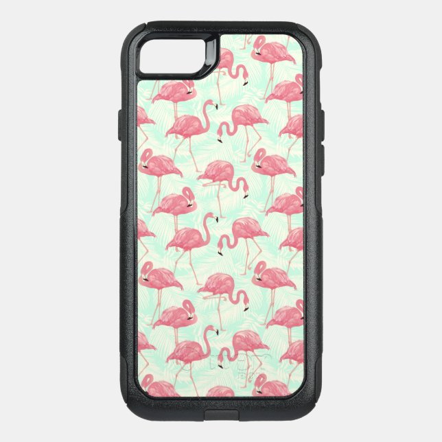 Preppy Chic Elegant Pink Flamingo Pattern Otterbox iPhone Case (Back)
