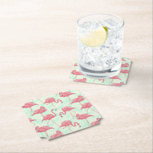 Preppy Chic Elegant Pink Flamingo Pattern Paper Coaster