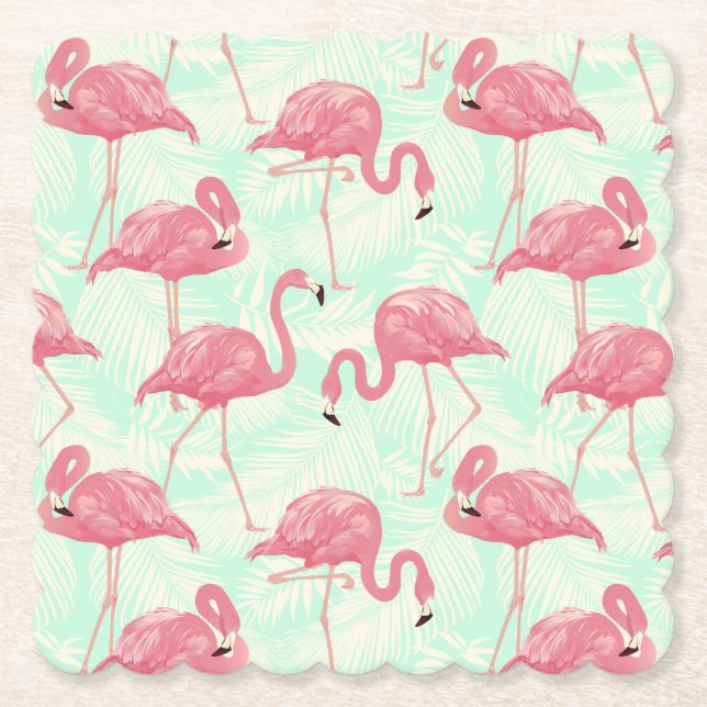 Preppy Chic Elegant Pink Flamingo Pattern Paper Coaster (Front)