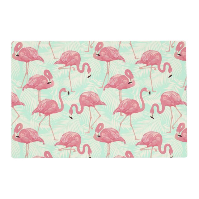 Preppy Chic Elegant Pink Flamingo Pattern Placemat (Front)