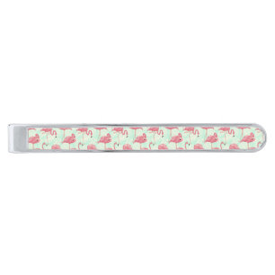 Preppy Chic Elegant Pink Flamingo Pattern Silver Finish Tie Bar