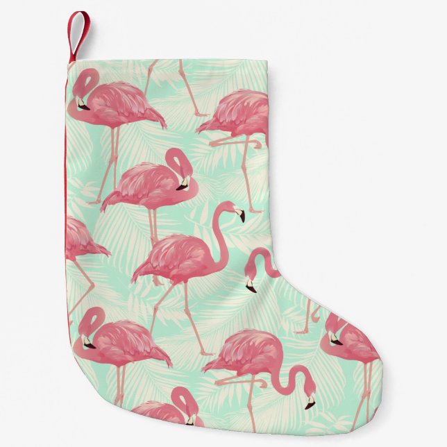 Preppy Chic Elegant Pink Flamingo Pattern Small Christmas Stocking (Front)
