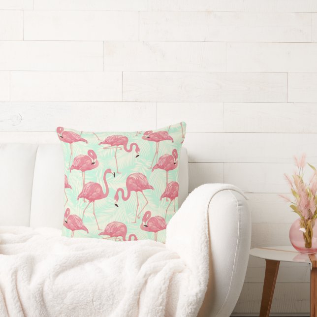 Preppy Chic Elegant Pink Flamingo Pattern Throw Pillow (Couch)