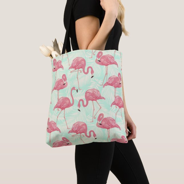 Preppy Chic Elegant Pink Flamingo Pattern Tote Bag (Close Up)