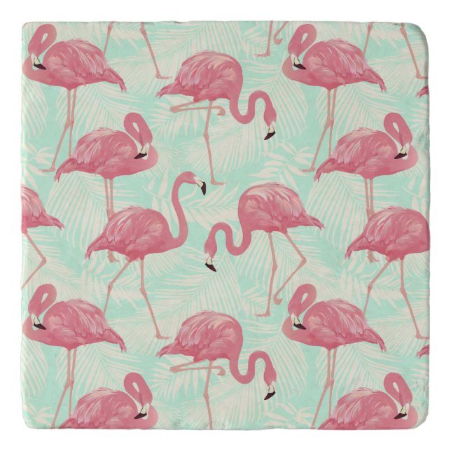Preppy Chic Elegant Pink Flamingo Pattern Trivet (Front)